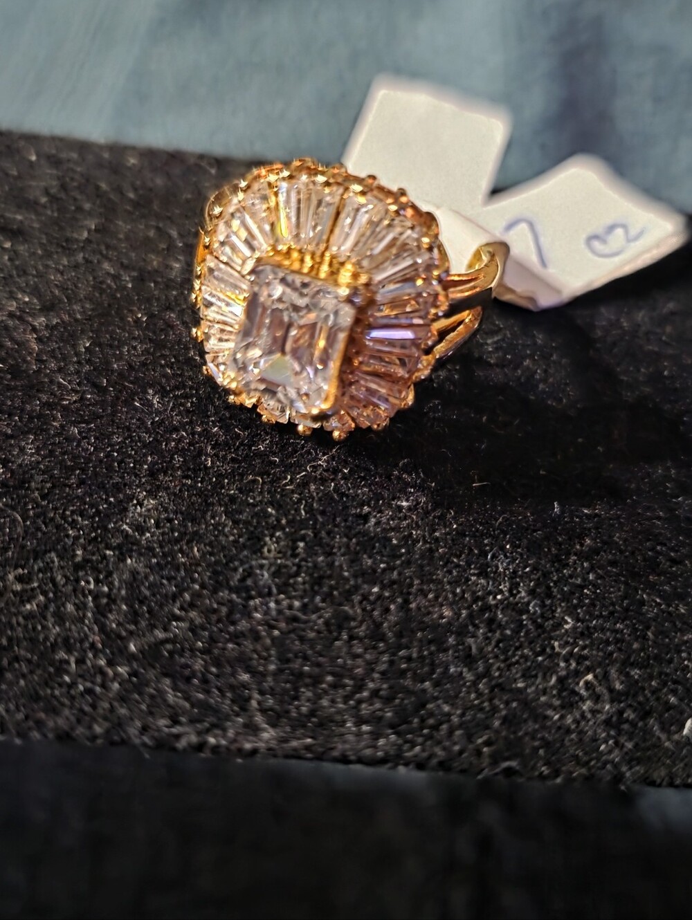 7CZ 14kt Vermeil Gold Moissanite Sun Burst Halo Ring